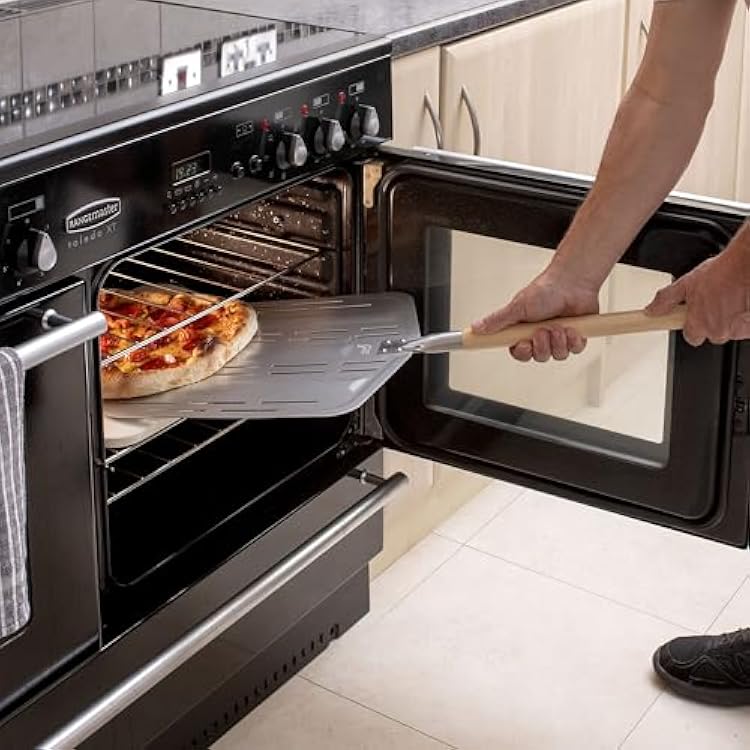 Hans Grill Pizza Stone PRO XL Baking Stone For Pizzas use in Oven, Grill or BBQ FREE Long Handled Anodised Aluminium Pizza Peel | Rectangular Stone 15 x 12 Inches | For Pies, Pastry, Bread, Calzone