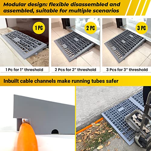 HOXWELL Modular Threshold Ramps for Doorways, 3" Rise Wheelchairs Ramps for Home, Solid Upgrade Material 3000 Lbs Load Capacity Door Ramps for Wheelchairs and Cars (2 PCS) - Thumbnail 4