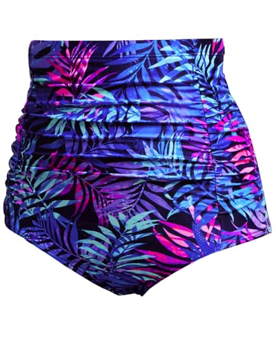 image for Tempt Me Women's High Waisted Swimsuit Bottom Purple Leaves Tummy Cont