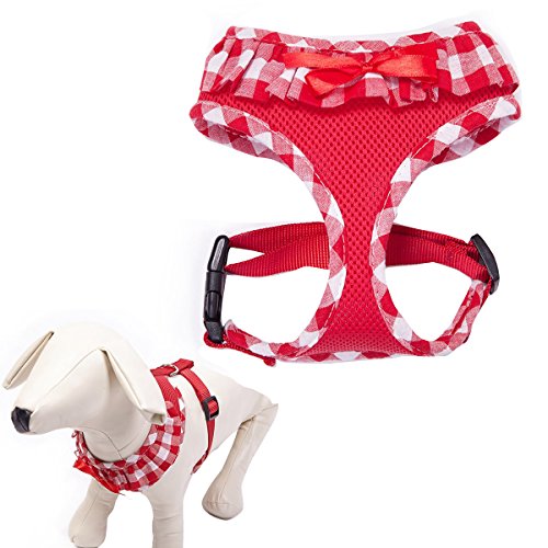 Checkered Frills Fashion Puppy Harness for Pets Dog & Cat, Red Medium