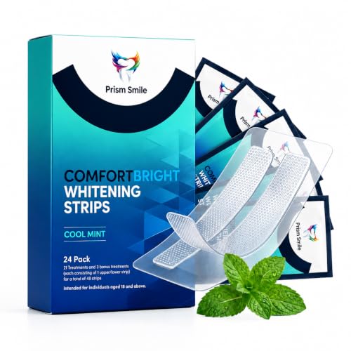 6% Hydrogen Peroxide Teeth Whitening Strips - 24 Treatments (48 Strips) - No-Slip Residue-Free - Enamel Safe Zero Sensitivity - Removes Coffee, Tea, Wine & Tobacco Stains - Cool Mint