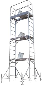 CBM Scaffold Aluminum Scaffold Rolling Tower 17 w/Guard Rails and Outriggers Aluminum Outrigger w/Hollow Screw Jacks