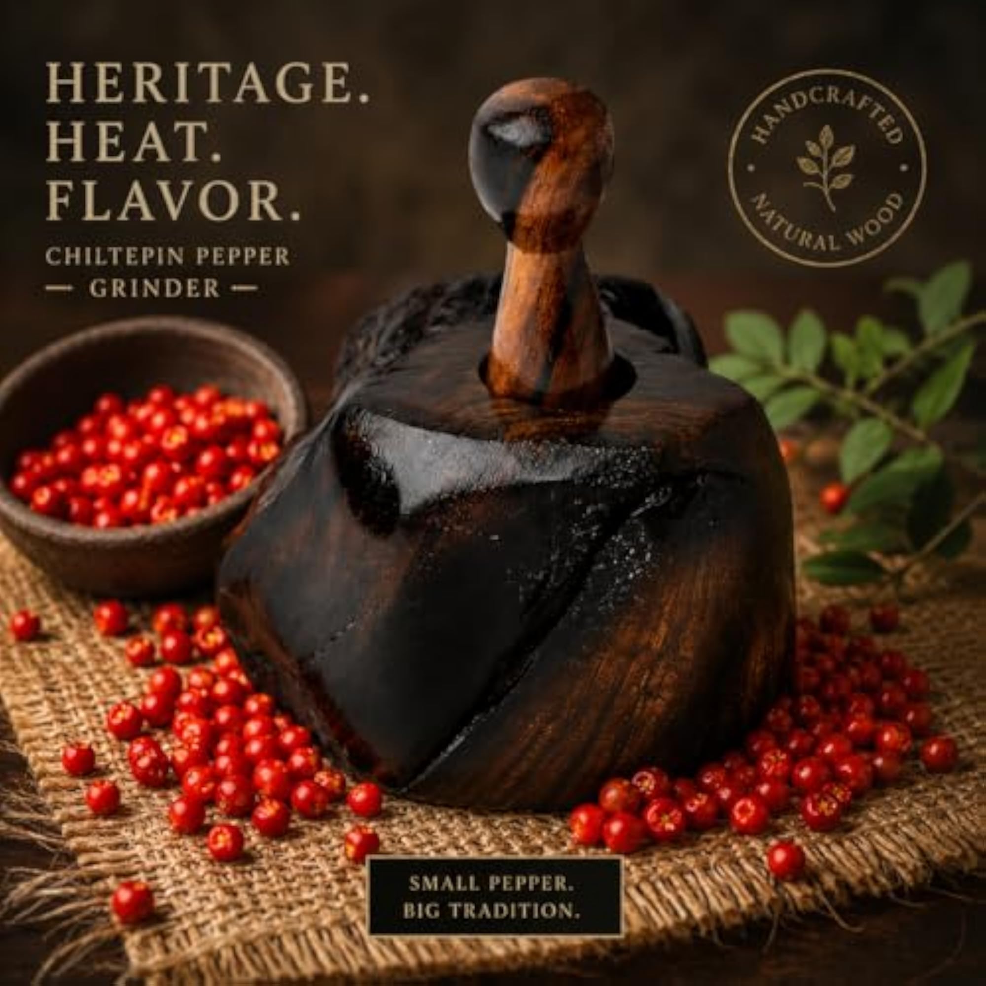 Hand-Carved Ironwood Chiltepin Pepper Crusher