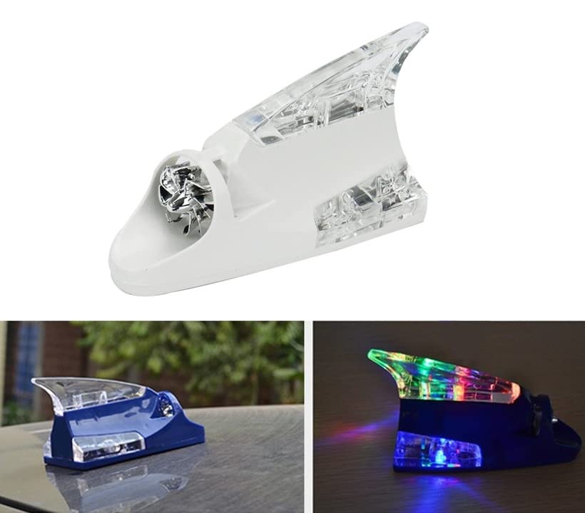 AutoBizarre Car Decorative Shark Fin Antenna with Wind Powered LED Multicolor Warning Strobe Lights Compatible with All Cars (White)-image-11