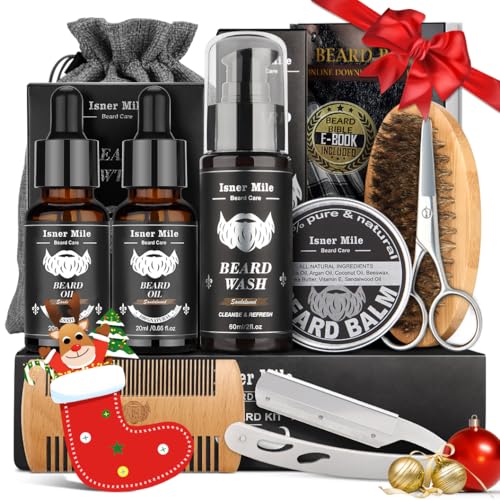 Isner Mile Beard Grooming Kit for Men Care: Trimming Sets with Beard Wash - Oil - Balm - Brush -...