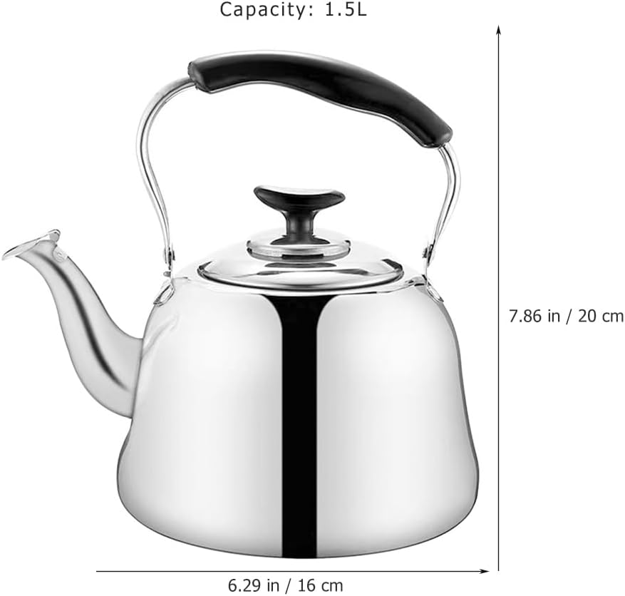 PRETYZOOM Whistling Tea Kettle 1.5L Stainless Steel Stovetop Kettle with Built-in Tea Strainer Large Capacity Hot Water Boiler with Heat Resistant Handle for Home Kitchen