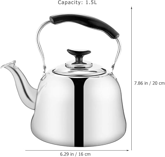 PRETYZOOM Whistling Tea Kettle 1.5L Stainless Steel Stovetop Kettle with Built-in Tea Strainer Large Capacity Hot Water Boiler with Heat Resistant Handle for Home Kitchen