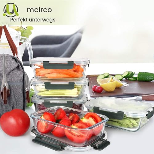 Foto von MCIRCO Glas-Frischhaltedosen 1040ml | 5er Set klick-It Dosen mit Deckel | Silikon Dichtungsring | Glasbeh?lter mit Deckel | Meal Prep Glas