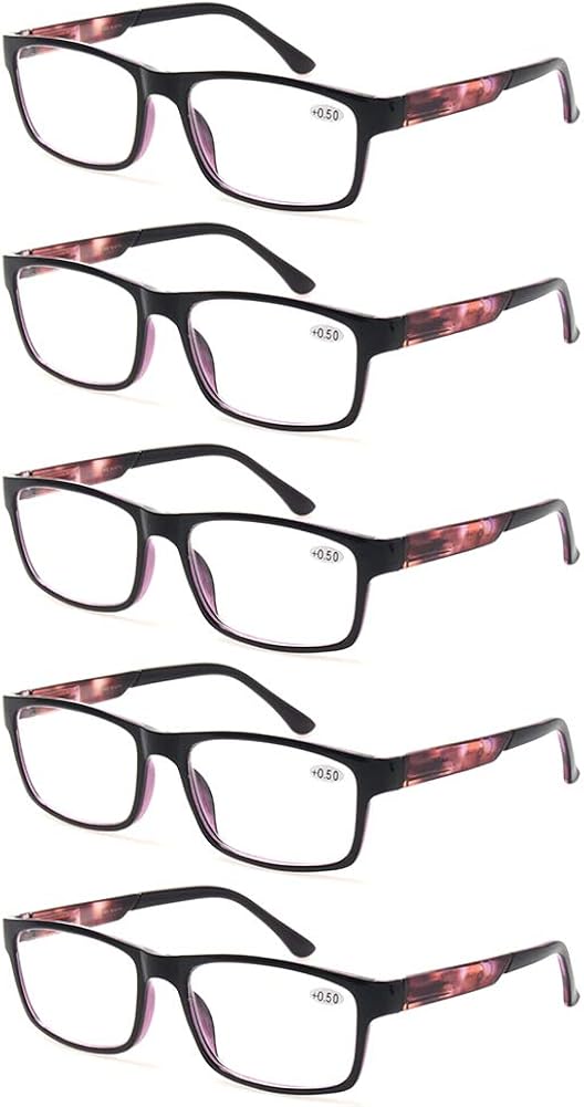Kerecsen Reading Glasses 5 Pack Spring Hinge Rectangular Readers Quality Fashion Glasses