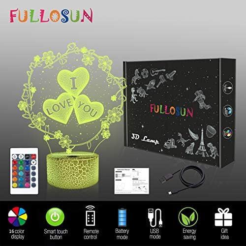 Lover 3D Illusion Night Light, Hologram Optical Lamp 16 Colors with Remote Control Changing, LED Bedside Nightlight Kids Bedroom Decor Best Valentine's Day Birthday Gift for Girl Women Men