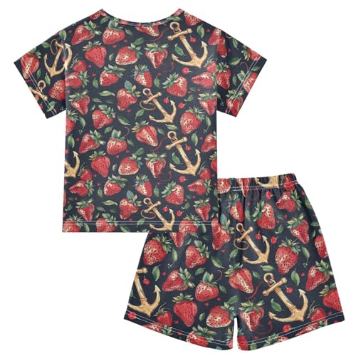 ALAZA Red Strawberry and Anchor Pajama Set Short Sleeve Sleepwear Soft Lounge Nightwear2
