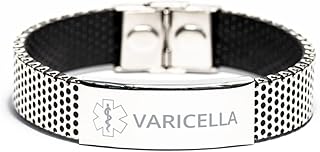Medical Alert Stainless Steel Bracelet, Varicella Awareness, SOS Emergency Health Life Alert ID Engraved Stainless Steel Adjustable Jewelry Silver Bracelet for Men Women