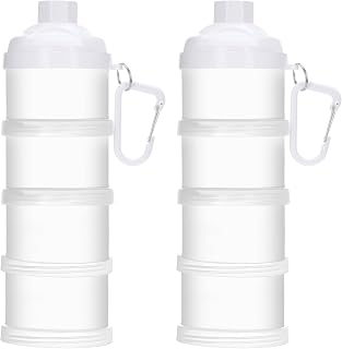 Baderke 2 Pcs Protein Powder Travel Container with Funnels Stand, 4 Layers Stackable Travel Powder Container Formula Supplement Organizer Storage Holder for Workout Fitness(White)