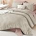 Litanika Oatmeal Oversized King Size Comforter, 3 Pieces Tufted Boho Farmhouse Bedding Comforter Sets, Lightweight Fluffy Bed Set for All Season (120x98In Comforter and 2 Pillowcases)