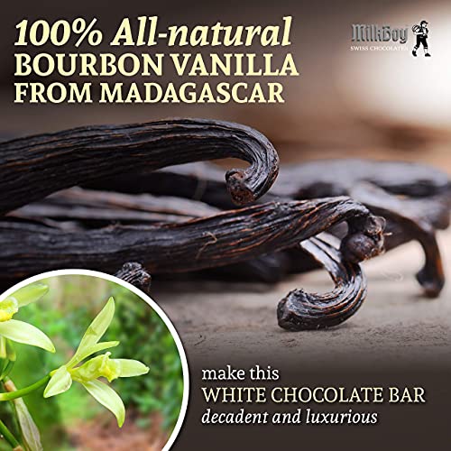 Milkboy Swiss White Chocolate Bars - Gourmet Bourbon Vanilla Chocolate Bars - Made With Pure Natural Vanilla - White Premium Chocolate Bar - Gluten Free - Non-Gmo - Kosher - 3.5Oz 5 Packs #TOP3
