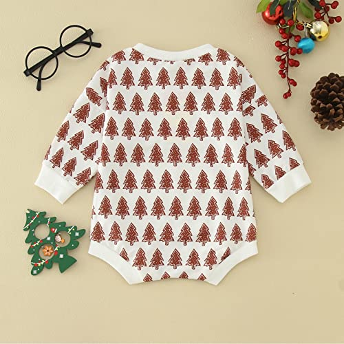 Macacão infantil meninos meninas Natal manga longa estampa de árvore de Natal pulôver para meninas c