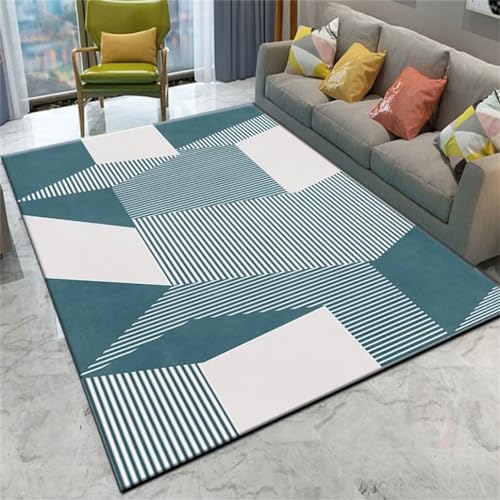 Tapis antidérapant géométrique bleu 80x150 cm à poils courts modernes - 2
