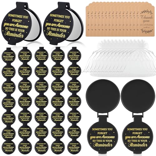 Geetery 50 Set Inspirational Compact Mirror Bulk Women Small Gifts, Black