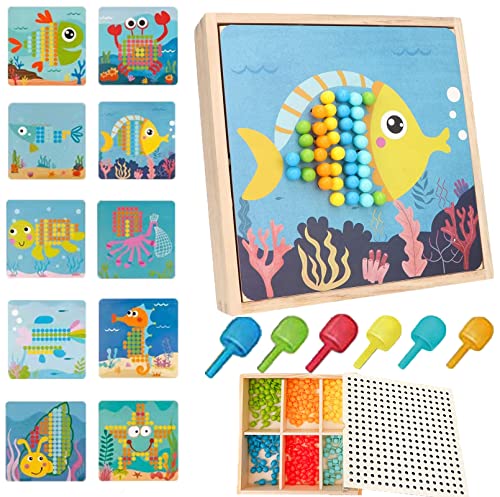 Juego de mosaico enchufable para niños de 2 3 4 5 años, mosaico enchufable con 240 cuentas enchufables y 10 tableros enchufables coloridos, juguete de aprendizaje educativo creativo (Oceano) Cover
