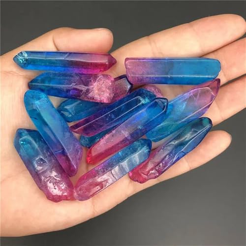 QINGQI Pierre Naturelle Pierres de Cristal de Quartz lémurien Aura Arc-en-Ciel Rouge galvanisé, Cristaux de Quartz naturels de décoration(Blue Red)