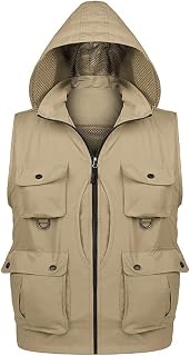 Fishing Vest Multi pocket vest Fishing vest Waistcoat Jacket Mesh Vest Multi-pockets Detachable Gilet for Camping Hunting Fishing Photography with Removable Hood Mens Outdoor Outerwear Camping HunTing