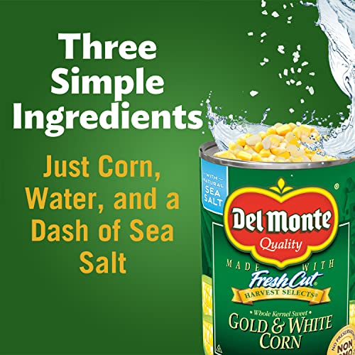 Image of DEL MONTE FRESH CUT HARVEST SELECTS Sweet Gold and White Whole Kernel Corn Canned Vegetables, 12 Pack, 15.25 oz Can.