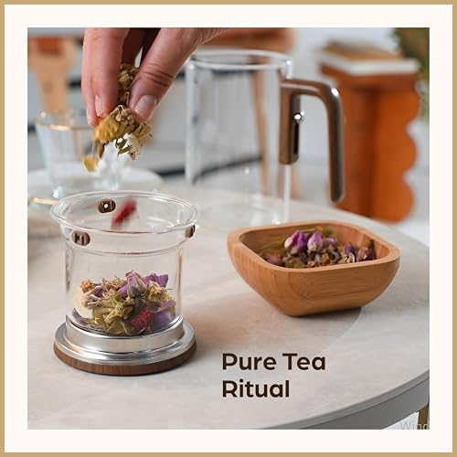WOLTBLOOM Enchanti Tea Pot - Modern Glass Infuser Teapot - Water Separation Magic Teapot with Heat-Resistant Handle - Elegant Gift Box & Writable Card - Perfect for Loose Leaf Tea - 800 ML (27oz)