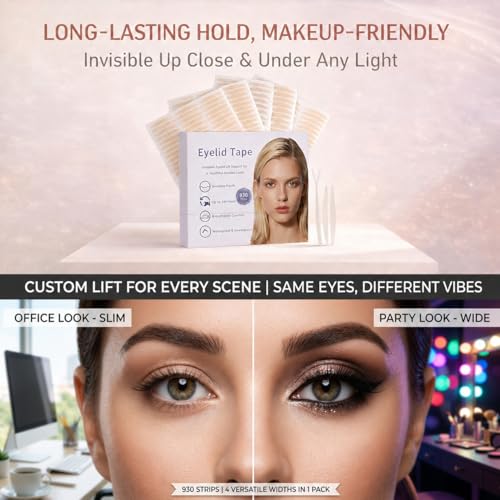 Eyelid Tape for Hooded Eyes Invisible 930Pcs, Waterproof Eyelid Lifter Strips for Natural-Looking, All-Day Wear,Say Goodbye to Single Lids,Sagging Eyelids