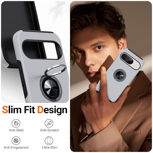 JAME for Google Pixel 9 Case/Google Pixel 9 Pro Case, Slim Fit Military Grade Shockproof Case for Pixel 9 with Ring Holder Kickstand Protective Phone Case for Google Pixel 9/9 Pro, Silver by JAME - Used condition - Image 6