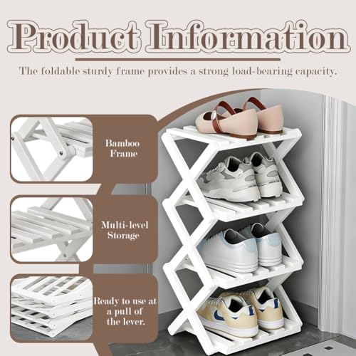 Vertikales Schmales Schuhregal, 4 Ebenen Tragbar Vertikaler Schuhhalter, Ohne Installation, Freistehendes Schuhregal Platzsparend Faltbare Schuhregale für Kleine Räume Korridore Schlafzimmer Flur Ecke
