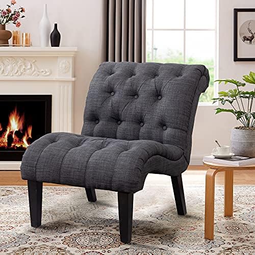 YongYongqiang Upholstered Accent Chair for Bedroom Living Room Chairs Lounge Chair Armless Slipper Chair with Wood Legs Gray Fabric
