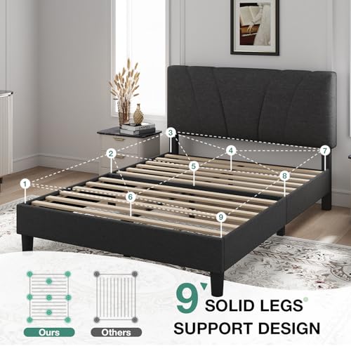 Queen Bed Frame with Headboard, Bed Frame Queen Size with Wood…