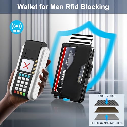 Image of Wallet for Men - Pop Up Case, Cash Slot, and Credit Card Wallet - Slim Minimalist Aluminum Front Pocket Wallet with RFID Blocking /ID Window (Black)