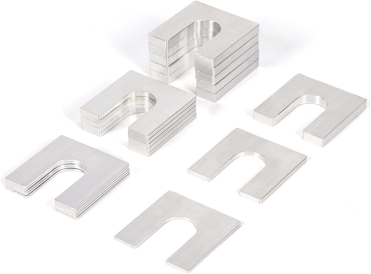 18pcs Metal Auto Lift Leveling Shims Kit For 2/4 Post Car Lift, 3-Size | Aluminum Alloy, 3-Size Stackable (1/4" 1/8" 1/16"), Uneven Ground Used, Fit 3/4" Anchor Bolt, For Truck Jib Crane