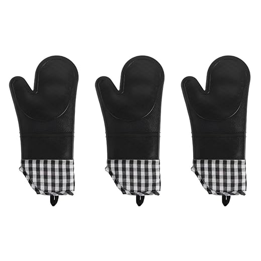 Kit com 3 Luvas de Silicone Para Cozinha Resistente ao Calor - Preta