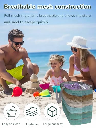 Mesh Beach Bag Oversized Tote Bags for Women Farm Duck Green Wood Board Large Travel Pool Bags with 8 Pockets2