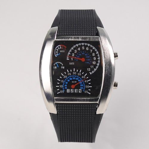 Chiworld Blue Flash LED Watch Gift Sports Car Meter Dial Men/ Wrist Watch LW2-902660-RPP-091