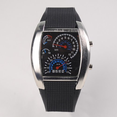 Chiworld Blue Flash Led Watch Gift Sports Car Meter Dial Men/ Wrist Watch Lw2-902660-Rpp-091 #TOP1