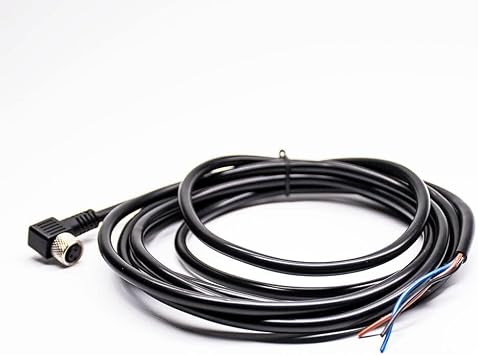 M8 Cable Connector 3 Pin Angled Single Ended Cable Straight Solder Type for 9.8ft Cable 24AWG