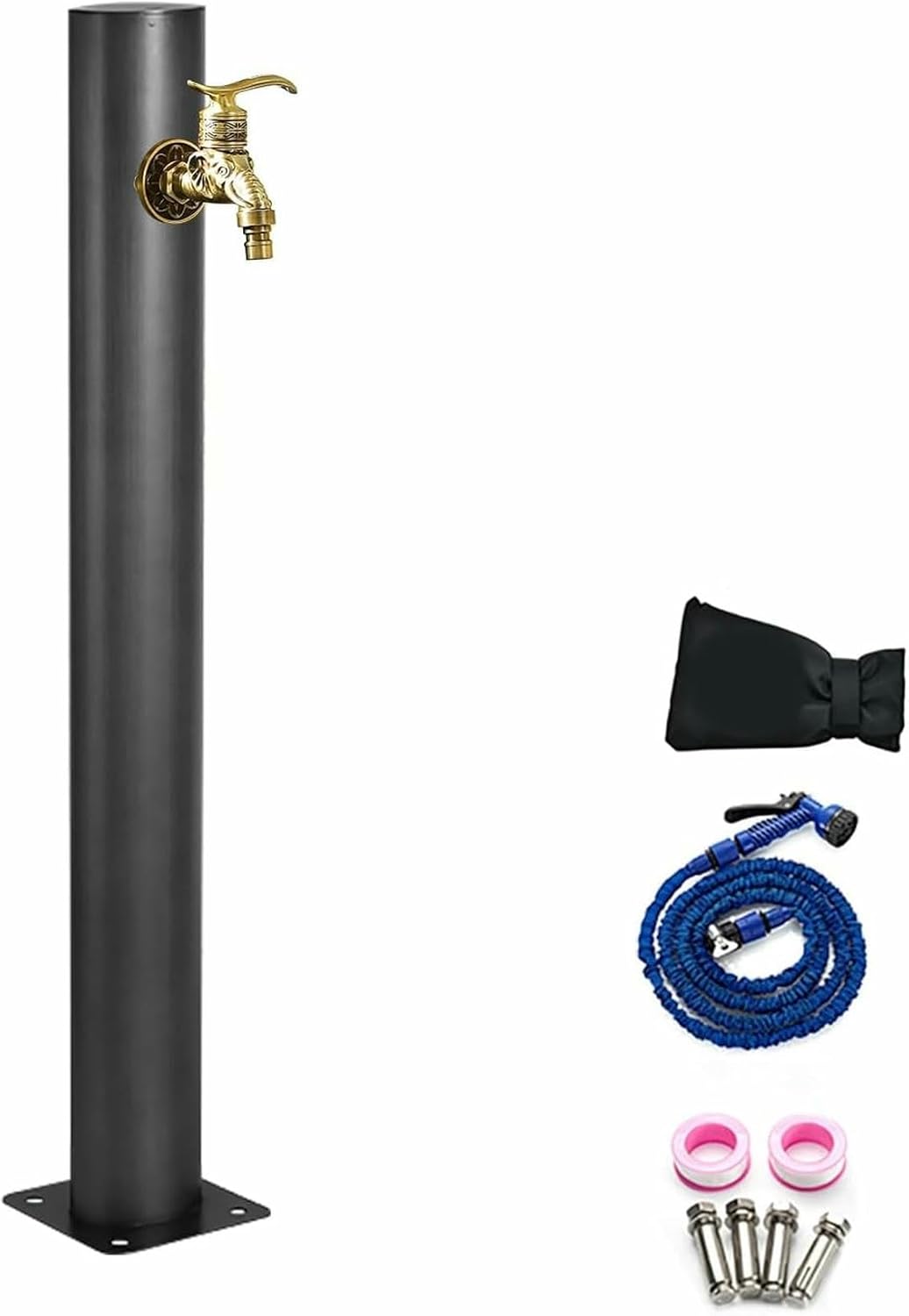 Outdoor Stainless Steel Square Garden Water Column, Outdoor Decorative Yard Hydrant Fountain for Patio/Backyard, Floor Mounted Water Feature