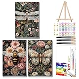 Mandun 3 Pack Paint by Numbers for Adult,Insect Paint by Numbers Kit for Adults Beginners, DIY Bee Butterfly Dragonfly Acrylic Painting on Canvas for Home Wall Art Decor 7.8x11.8Inch