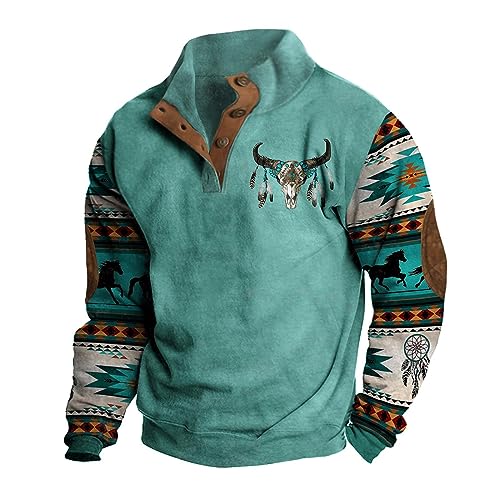 Sweatshirt Automne Hiver Color Block pour Homme avec 3 Boutons et Col Montant Coupe Confortable 3XL
