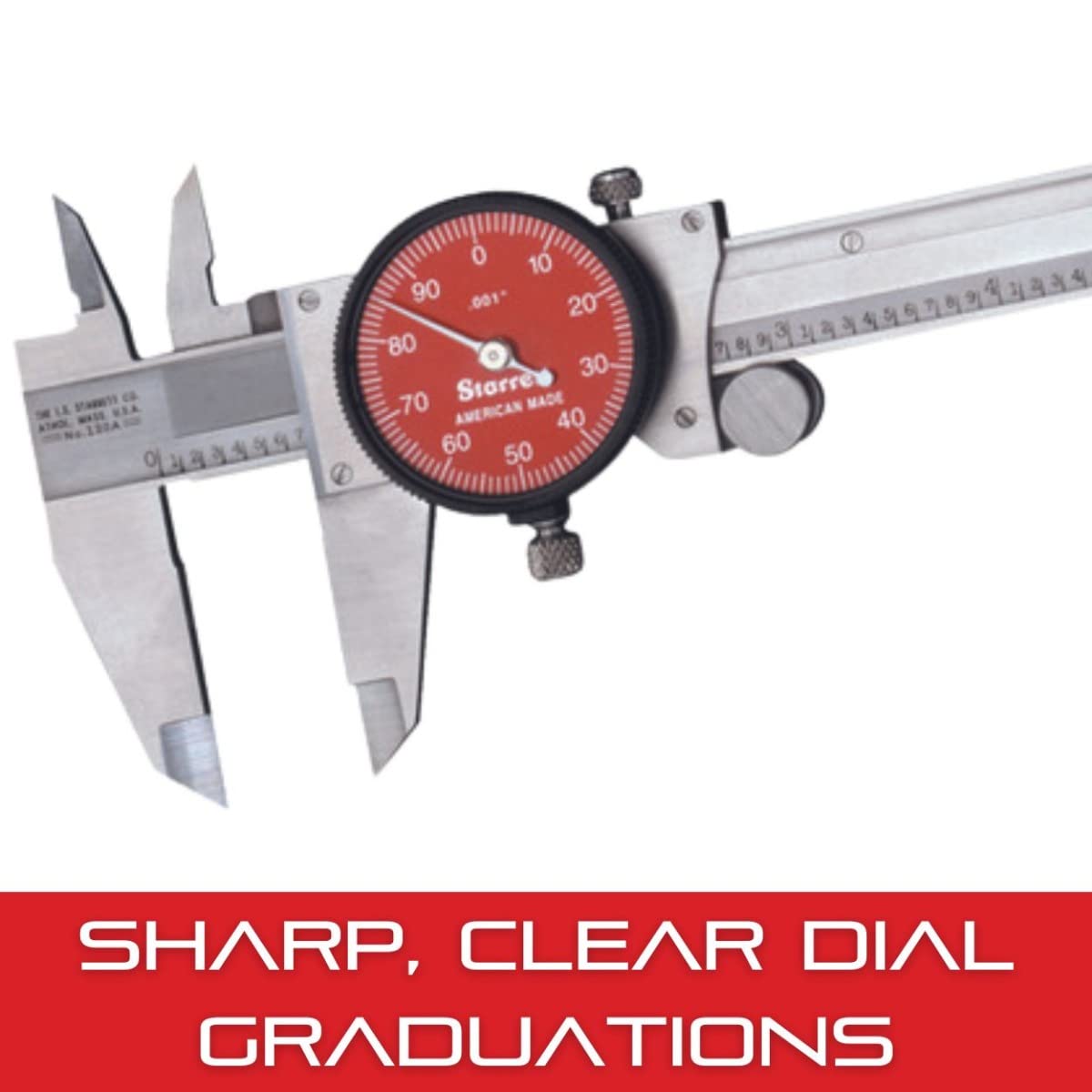 Starrett Starrett 120 Series Stainless Steel Dial Caliper with Lock Screw and Fitted Plastic Case - Red Face, 0-6" Range, .001" Graduation, .001" Accuracy - R120A-6