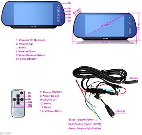 7 inch Rearview Car TFT LCD Monitor for Backup Camera Monitor DVD VCR Monitor With Remote Controller - Image 4