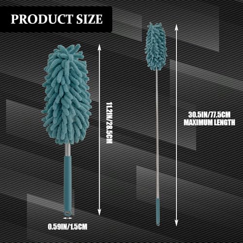 Rebvugr 2PCS Car Interior Duster with Extension Pole, Car Duster, 11.8" to 31.5" Retractable Dusters Auto Dash Cleaning Tool, Soft Chenille Detailing Brush for Cleaning Vehicles, Home (Blue)