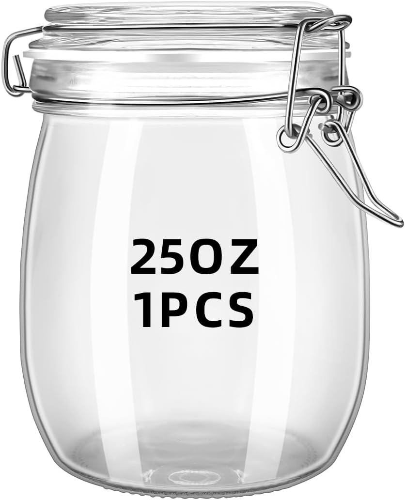 1Pc Glass Jars With Airtight Lids Wide Mouth Food Storage Canisters Leakproof Sealed Jar Containers With Clamp Lids For Coffee,Sugar, Spices,Snacks, Pickles,Cereal,Tea Bags (1, clear, 25oz)