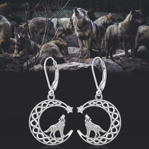 Wolf Earrings for Women 925 Sterling Silver Howling Wolf Dangle Earrings with Celtic Knot Moon Accents Gifts for Christmas, and Nature Enthusiasts by Iringnier - Used condition - Image 7