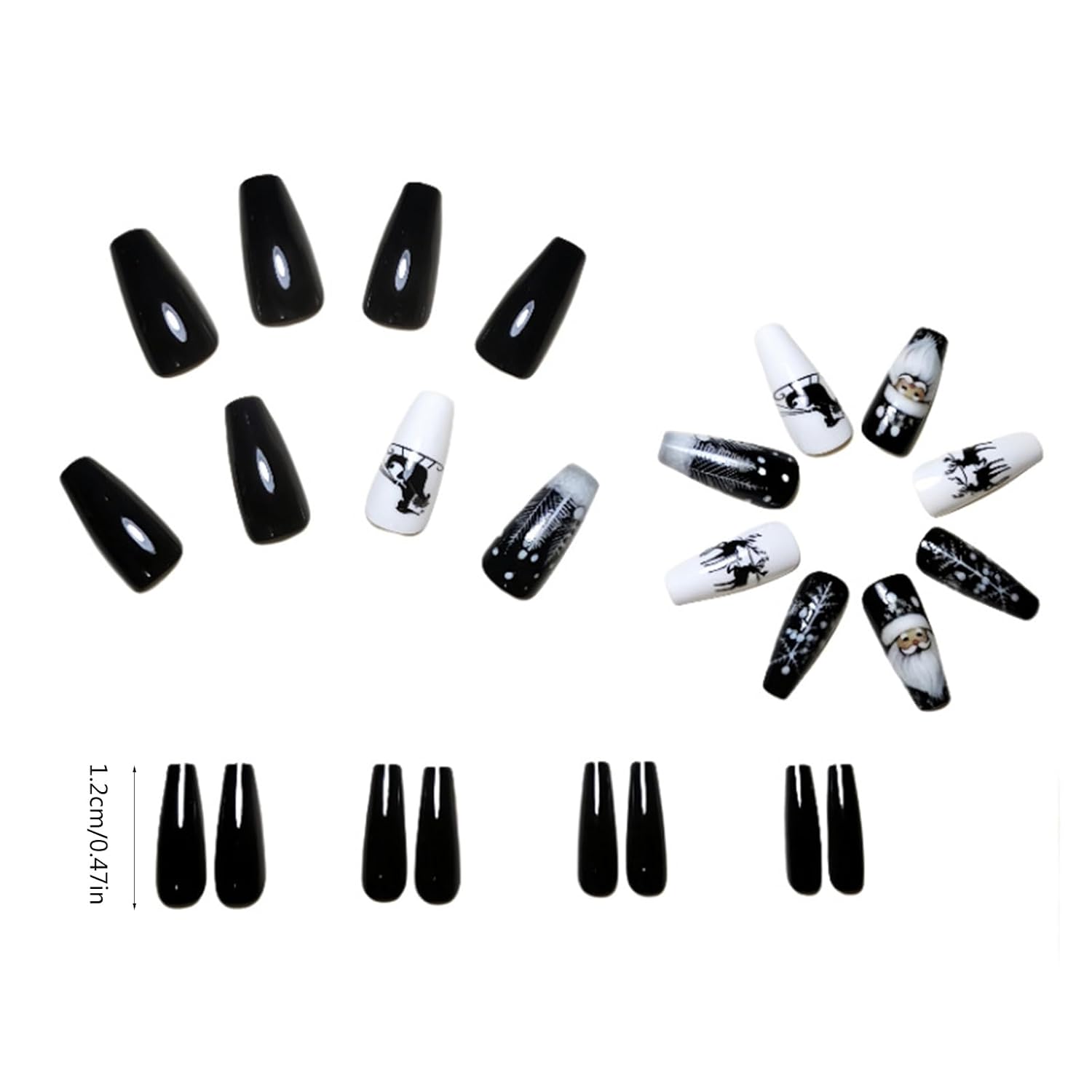 24Pcs Christmas Stick On Nails Tree Sled Reindeer Designs Press On Nails Glossy Acrylic Full Covers False Nails