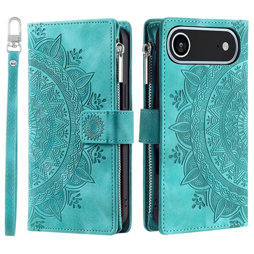 Étui portefeuille iPhone Air vert housse protection clapet cuir