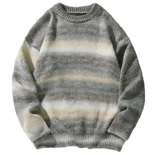 Men's Knitted Striped Sweater Long Sleeve Round Neck Color Striped Pullover Tops
